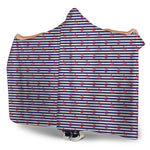 Blue Striped Nautical Anchor Print Hooded Blanket
