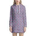 Blue Striped Nautical Anchor Print Pullover Hoodie Dress