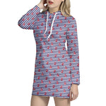 Blue Striped Nautical Anchor Print Hoodie Dress