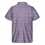 Blue Striped Nautical Anchor Print Men's Short Sleeve Shirt