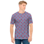 Blue Striped Nautical Anchor Print Men's T-Shirt