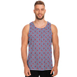Blue Striped Nautical Anchor Print Men's Tank Top