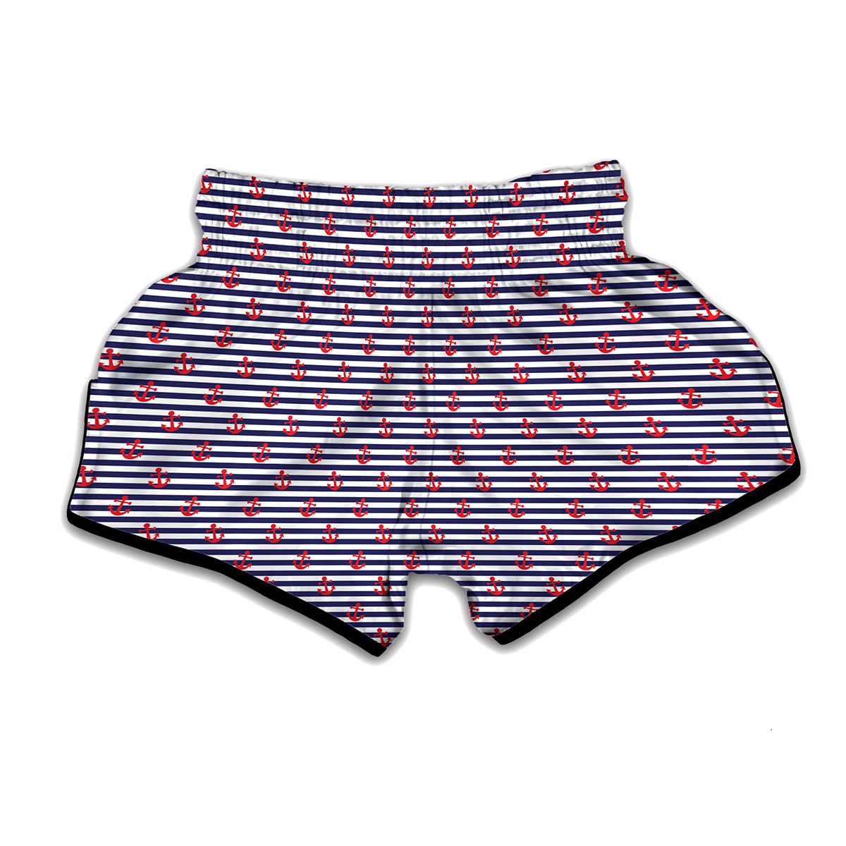 Blue Striped Nautical Anchor Print Muay Thai Boxing Shorts