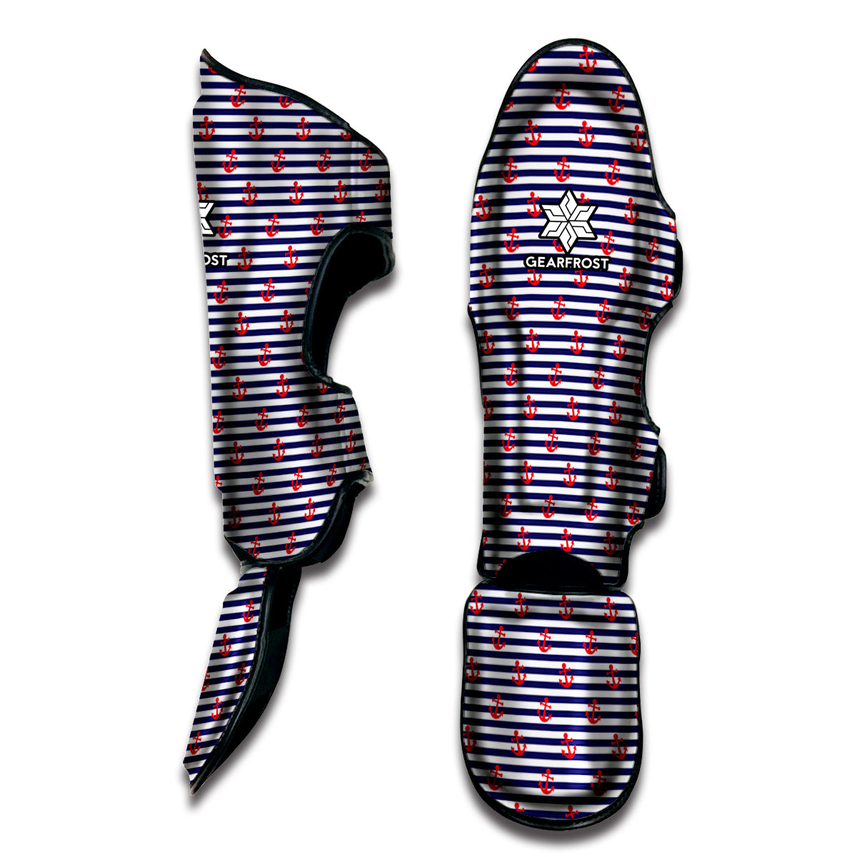 Blue Striped Nautical Anchor Print Muay Thai Shin Guard