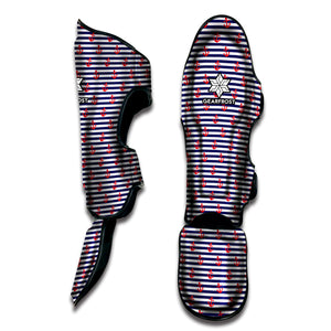 Blue Striped Nautical Anchor Print Muay Thai Shin Guard