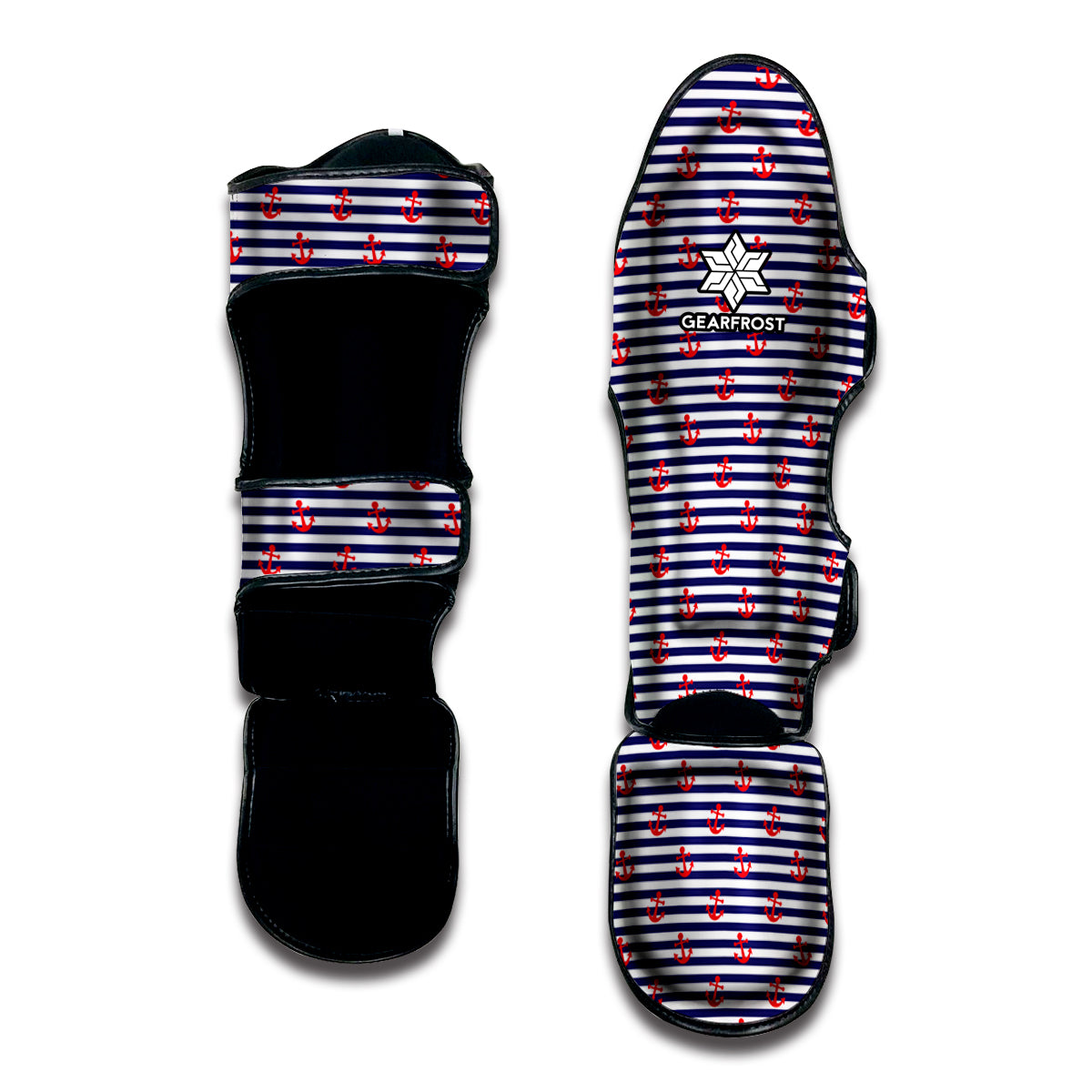 Blue Striped Nautical Anchor Print Muay Thai Shin Guard