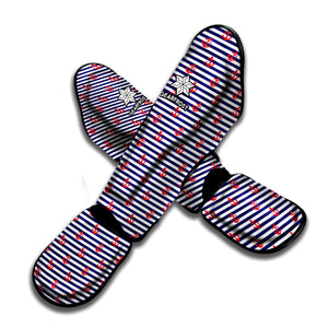 Blue Striped Nautical Anchor Print Muay Thai Shin Guard