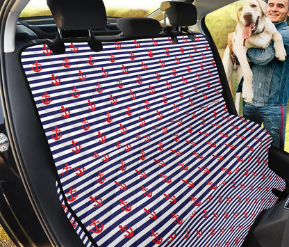 Blue Striped Nautical Anchor Print Pet Car Back Seat Cover