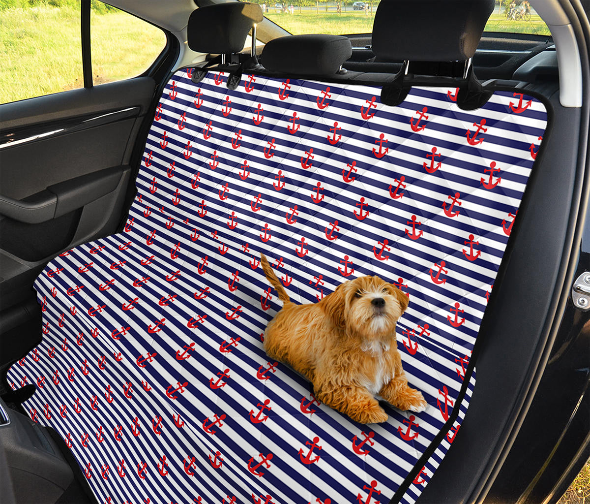 Blue Striped Nautical Anchor Print Pet Car Back Seat Cover