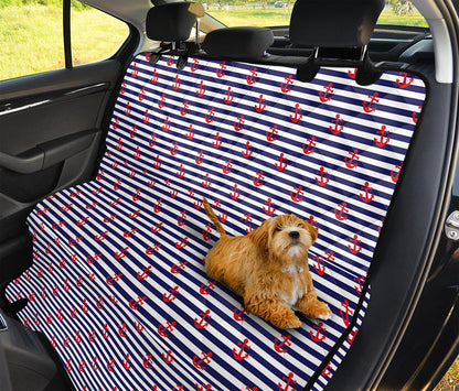 Blue Striped Nautical Anchor Print Pet Car Back Seat Cover
