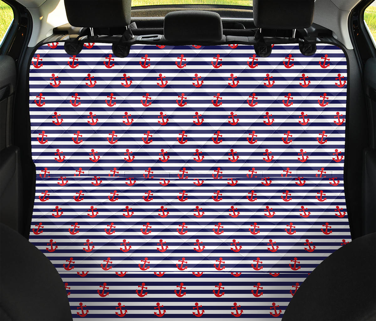 Blue Striped Nautical Anchor Print Pet Car Back Seat Cover