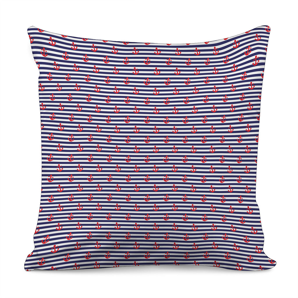 Blue Striped Nautical Anchor Print Pillow Cover