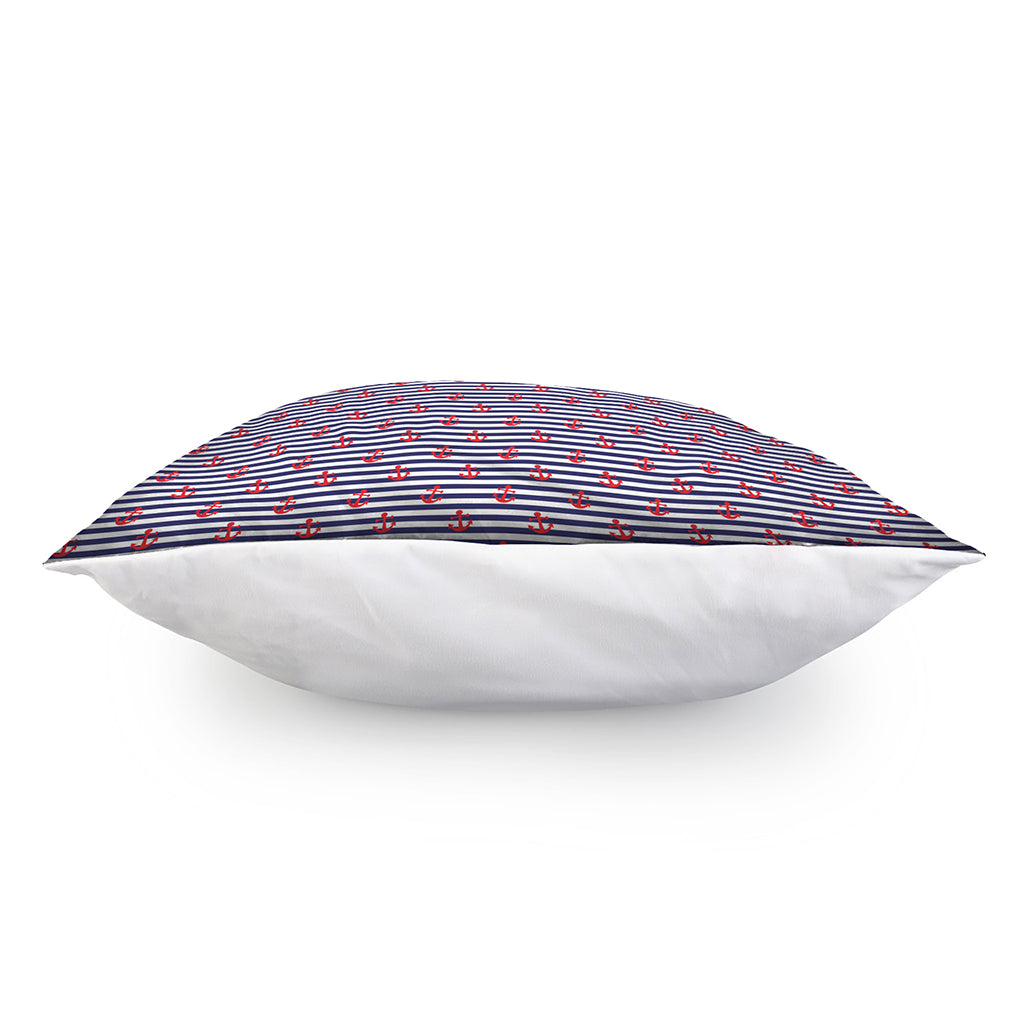 Blue Striped Nautical Anchor Print Pillow Cover