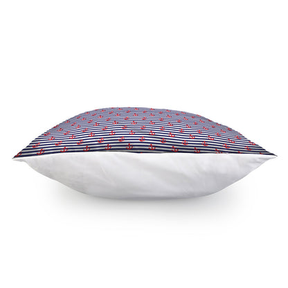 Blue Striped Nautical Anchor Print Pillow Cover
