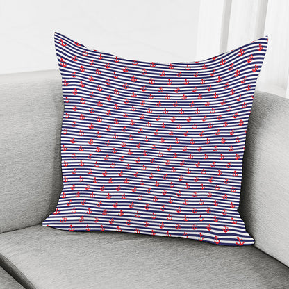 Blue Striped Nautical Anchor Print Pillow Cover