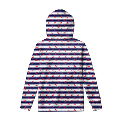 Blue Striped Nautical Anchor Print Pullover Hoodie