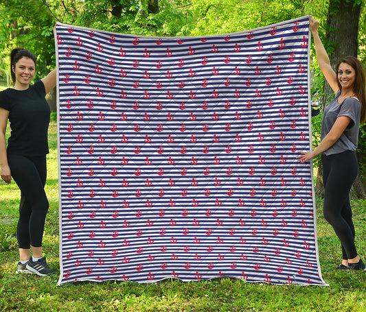 Blue Striped Nautical Anchor Print Quilt
