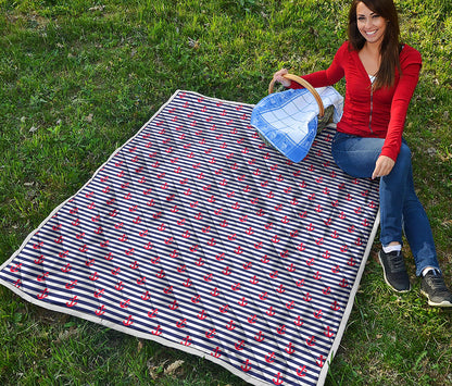 Blue Striped Nautical Anchor Print Quilt