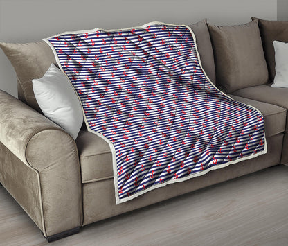Blue Striped Nautical Anchor Print Quilt
