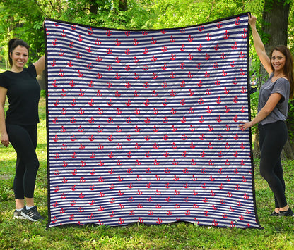 Blue Striped Nautical Anchor Print Quilt