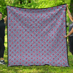Blue Striped Nautical Anchor Print Quilt