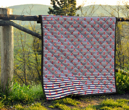 Blue Striped Nautical Anchor Print Quilt