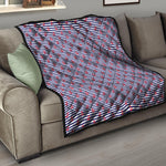 Blue Striped Nautical Anchor Print Quilt