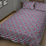 Blue Striped Nautical Anchor Print Quilt Bed Set