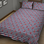 Blue Striped Nautical Anchor Print Quilt Bed Set