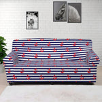 Blue Striped Nautical Anchor Print Sofa Cover