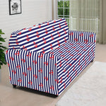 Blue Striped Nautical Anchor Print Sofa Cover