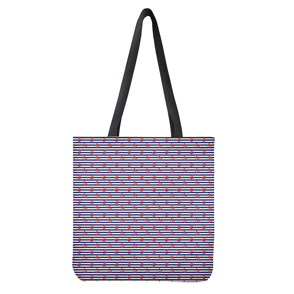 Blue Striped Nautical Anchor Print Tote Bag