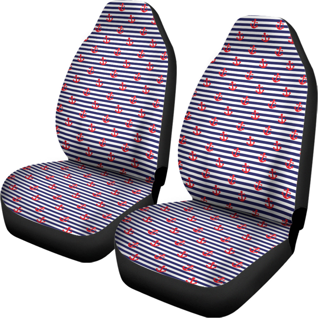 Blue Striped Nautical Anchor Print Universal Fit Car Seat Covers
