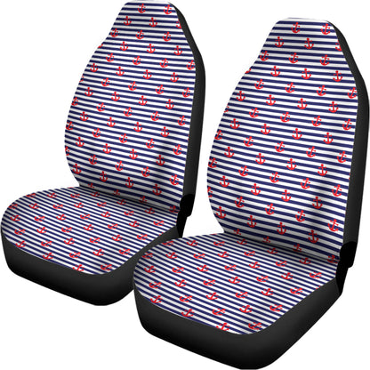 Blue Striped Nautical Anchor Print Universal Fit Car Seat Covers