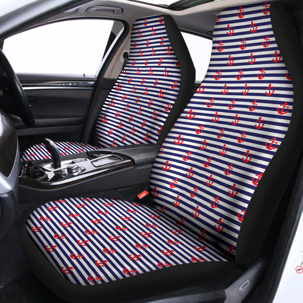 Blue Striped Nautical Anchor Print Universal Fit Car Seat Covers