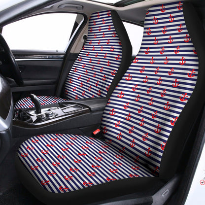 Blue Striped Nautical Anchor Print Universal Fit Car Seat Covers
