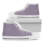 Blue Striped Nautical Anchor Print White High Top Shoes