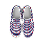 Blue Striped Nautical Anchor Print White Slip On Shoes