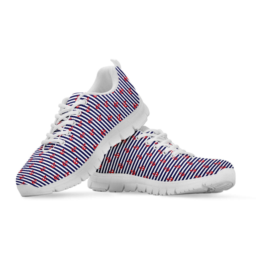 Blue Striped Nautical Anchor Print White Sneakers