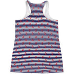 Blue Striped Nautical Anchor Print Women's Racerback Tank Top