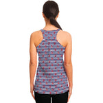 Blue Striped Nautical Anchor Print Women's Racerback Tank Top