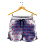 Blue Striped Nautical Anchor Print Women's Shorts