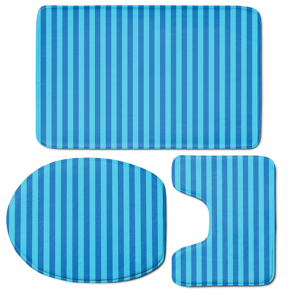 Blue Striped Pattern Print 3 Piece Bath Mat Set