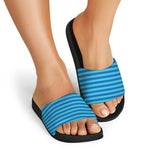 Blue Striped Pattern Print Black Slide Sandals