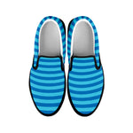 Blue Striped Pattern Print Black Slip On Shoes