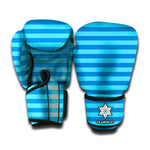 Blue Striped Pattern Print Boxing Gloves