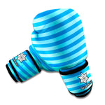 Blue Striped Pattern Print Boxing Gloves