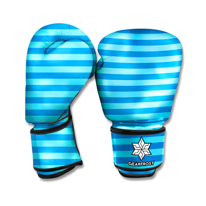 Blue Striped Pattern Print Boxing Gloves