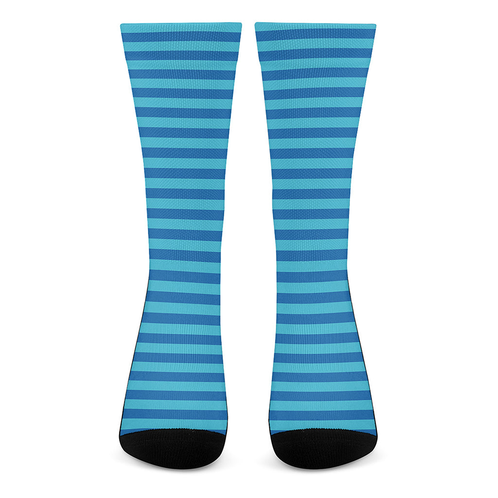 Blue Striped Pattern Print Crew Socks