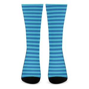 Blue Striped Pattern Print Crew Socks